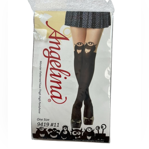Angelina Monster patterned faux thigh high pantyhose Tights black 9419 #11 - Picture 3 of 5